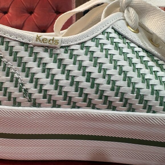 Kate Spade Green and White Multi-woven Keds platform Sneakers, NWOT, Size 8.5 - Picture 4 of 8